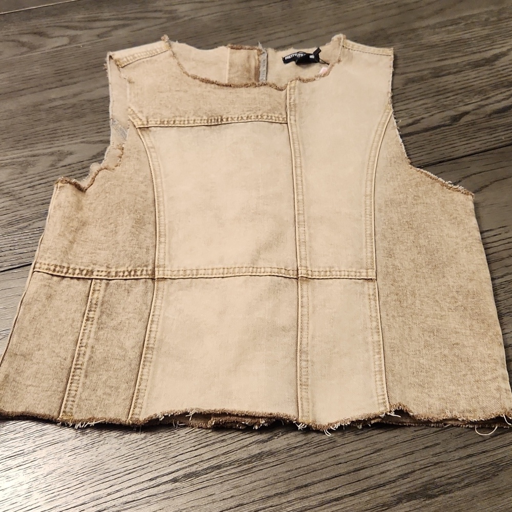 PRETTY LITTLE THING Women's Tan Sleeveless Denim TopVest Size 8.